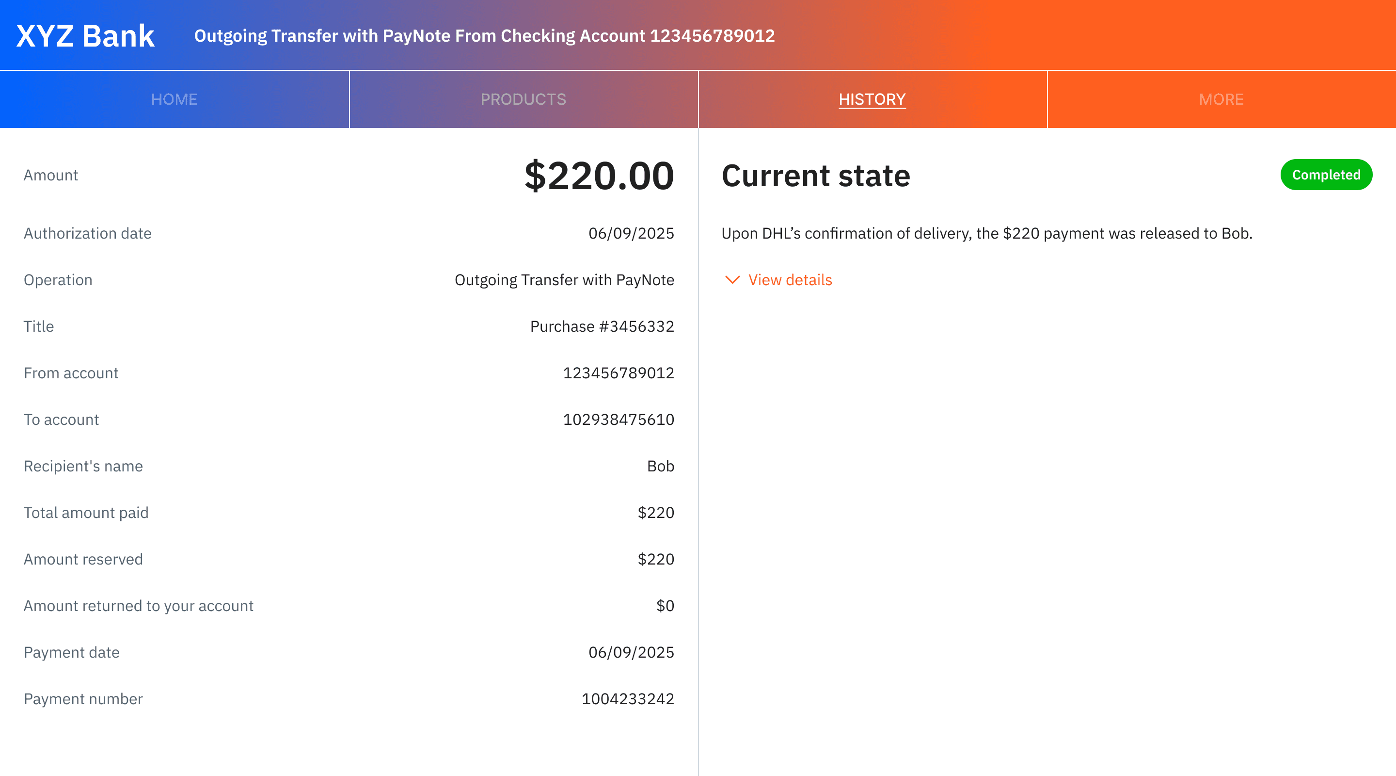 Bank internal PayNote processing view