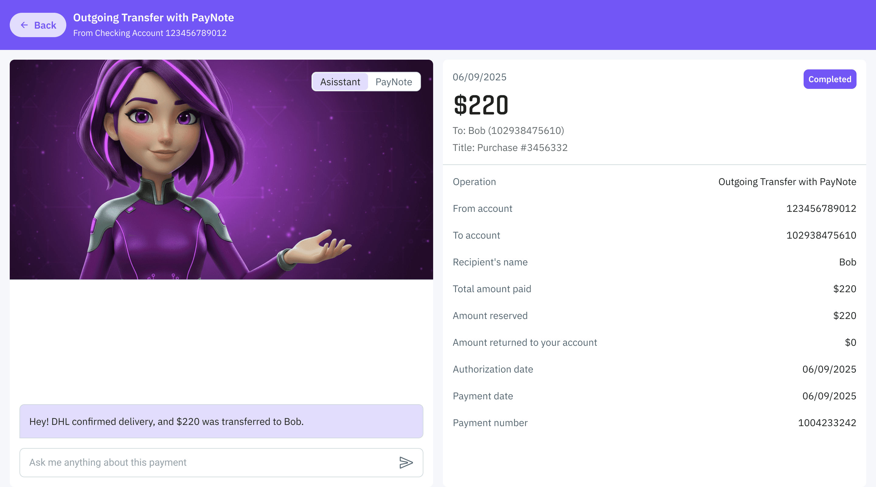 AI assistant PayNote interface