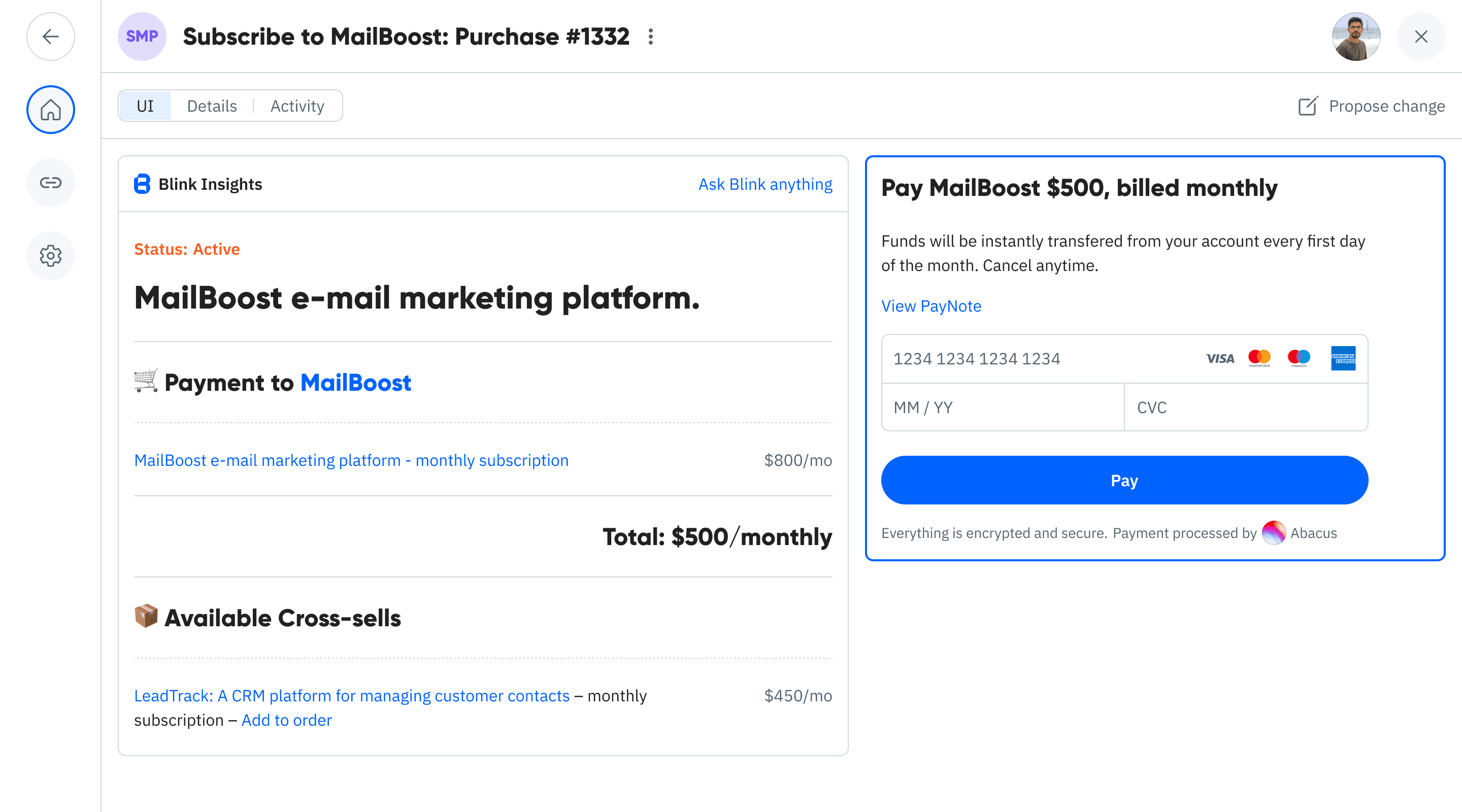 Monthly subscription PayNote in MyOS